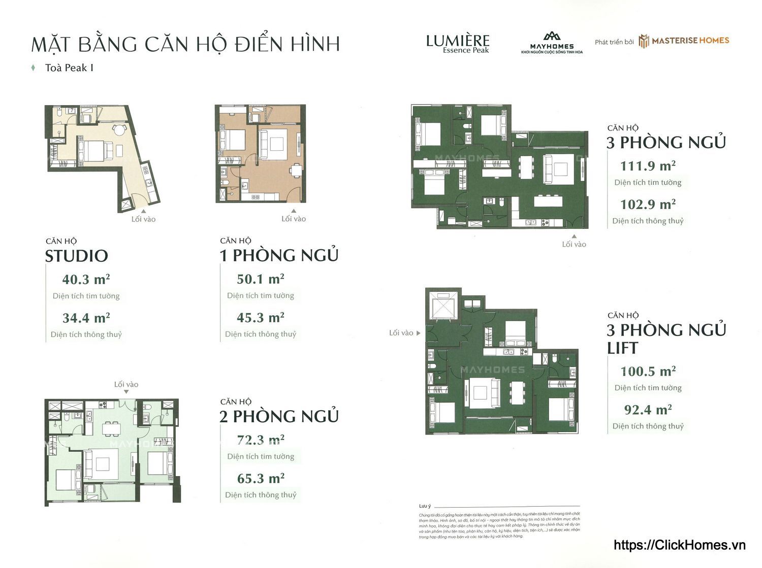 Mặt bằng căn hộ điển hình dự án LUMIERE ESSENCE PEAK Vinhomes Cổ Loa